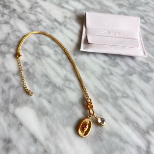 NIB 18k Gold Plated Pendant Necklace with Purple and Clear Stones